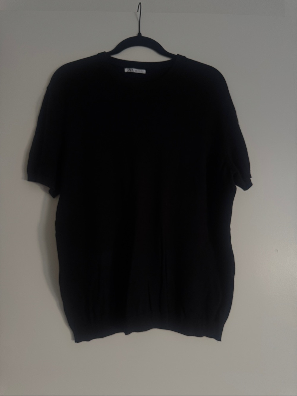 Zara Black Short-Sleeve Crewneck Sweater